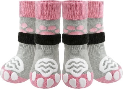 PUPTECK Anti Slip Dog Socks with Double Grippers for Hardwood Floors, Shoes for Hot/Cold Pavement, Boots & Paws Protectors to Prevent Licking, Traction Booties for Senior Small Large Dogs