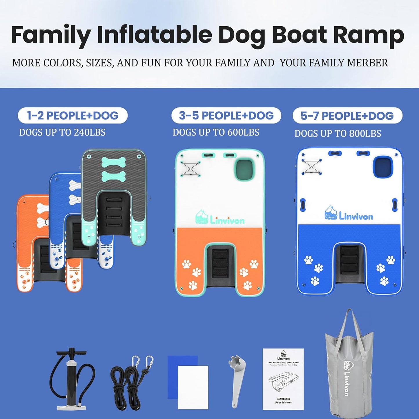 Inflatable Dog Boat Ramp for Dogs Up to 240 lbs, Inflatable Dock Floating Platform with Anti-Slip EVA Foam Safe & Easy Water Access, Dog Ramp for Boat, Pools, Lakes, Boats, Docks, Green