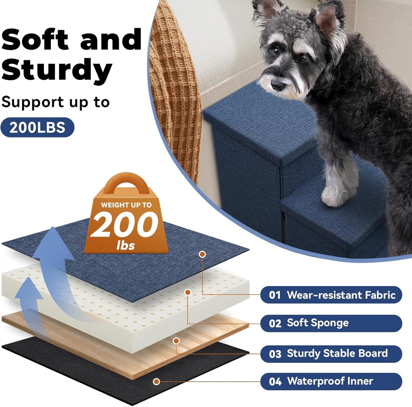 Zerbuger Wider Dog Ramp for High Bed with Storage 18" H, Foldable Dog Stairs for Small Medium Large Older Senior Animal, Sturdy Dog Step for Climbing Bed or Couch, Arthritis-Friendly (Gray, No Condo)