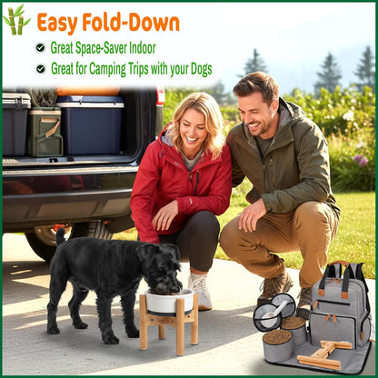 Dog Bowl Stand - Mid-Large Dogs Suitable - Elevate, Raise Bowl to 12-inch High - Adjustable, Fits Any Pet Food/Water Feeders, and Fountains - Durable Bamboo
