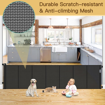 Reinforced 80 Inch Retractable Baby Gate Extra Wide Baby Gate for Wide Openings, Indoor/Outdoor Retractable Dog Gate for Doorway, Mesh Dog Gate Indoor Prevent Babies/Pets from Crawling Under, Black