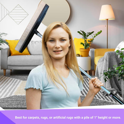 Small Room Groom Carpet Rake, 11" Handle, Portable Carpet Brush for Pet Hair, High Pile Rugs, Stairs, Furniture & Artificial Turf, Compact Groomer Tool