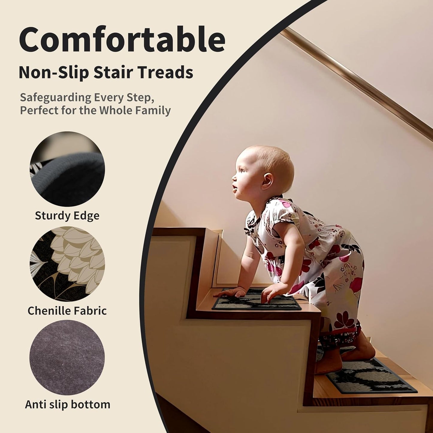Non-Slip Stair Treads for Wooden Steps 15pcs,8"x30" Stair Carpet Treads for Indoor Use,Peel and Stick Stair Runners,Washable Reusable Adhesive Backing,Pet-Friendly Stair Capet for Kids,Elders,Dogs