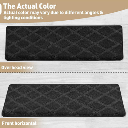 PURE ERA Bullnose Carpet Stair Treads Set Tape Free Non-Slip Indoor Stair Protectors Pet Friendly Rugs Covers Soft Skid Resistant Washable Reusable 9.5" x 30"(14 Pieces,Cream Gray)