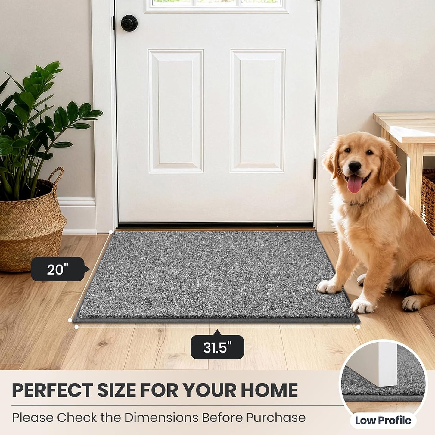 PURRUGS Dirt Trapping Door Mat 20" x 31.5", Non-Slip Machine Washable Entryway Rug, Dog Doormat, Indoor Front Door Mat, Super Absorbent Entry Rug for Muddy Shoes & Paws, Bluish Grey-Black
