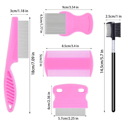 5 Pack Flea Lice Comb,Stainless Steel Dog Cat Grooming Combs With Rounded Teeth,Double-Sided Tear Stain Remover,Dematting Comb For Dogs Cats Ideal For All Types Of Small, Medium, Large Pets