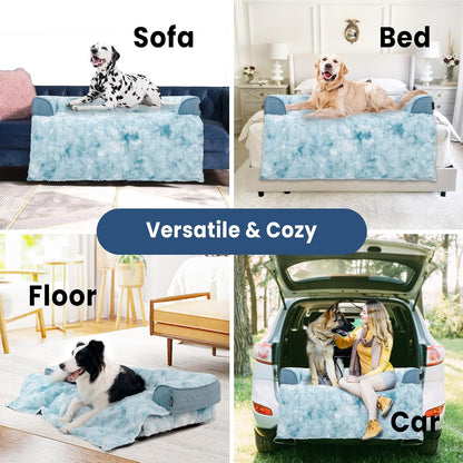 Calming Large Dog Bed for Couch, 41 x 37 inch Removable Couch Cover for Dogs Washable, Non-Slip Fluffy Plush Dog Sofa Mat for Furniture Protector - Grey