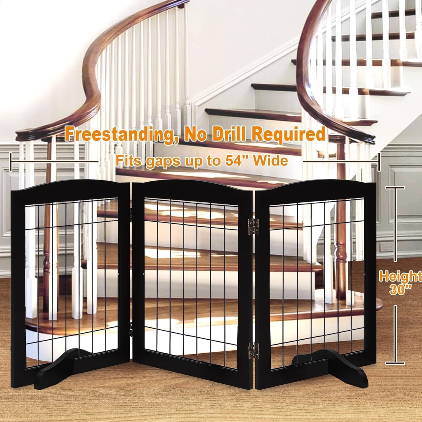 LZRS 2-Panel Freestanding Foldable Wood Dog Gate – Solid Wood & Steel Wire, Chew-Resistant Pet Barrier for Indoor Use, Ideal for Small to Medium Dogs, White