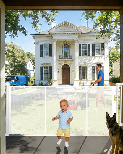 240'' Extra Wide Retractable Baby Gates for Large Opening, 42" Tall Retractable Dog Pet Gate with Support Rods, Long Mesh Screen Child Safety Gate for Garage Doorways Deck Stairs Yard Outdoor Indoor