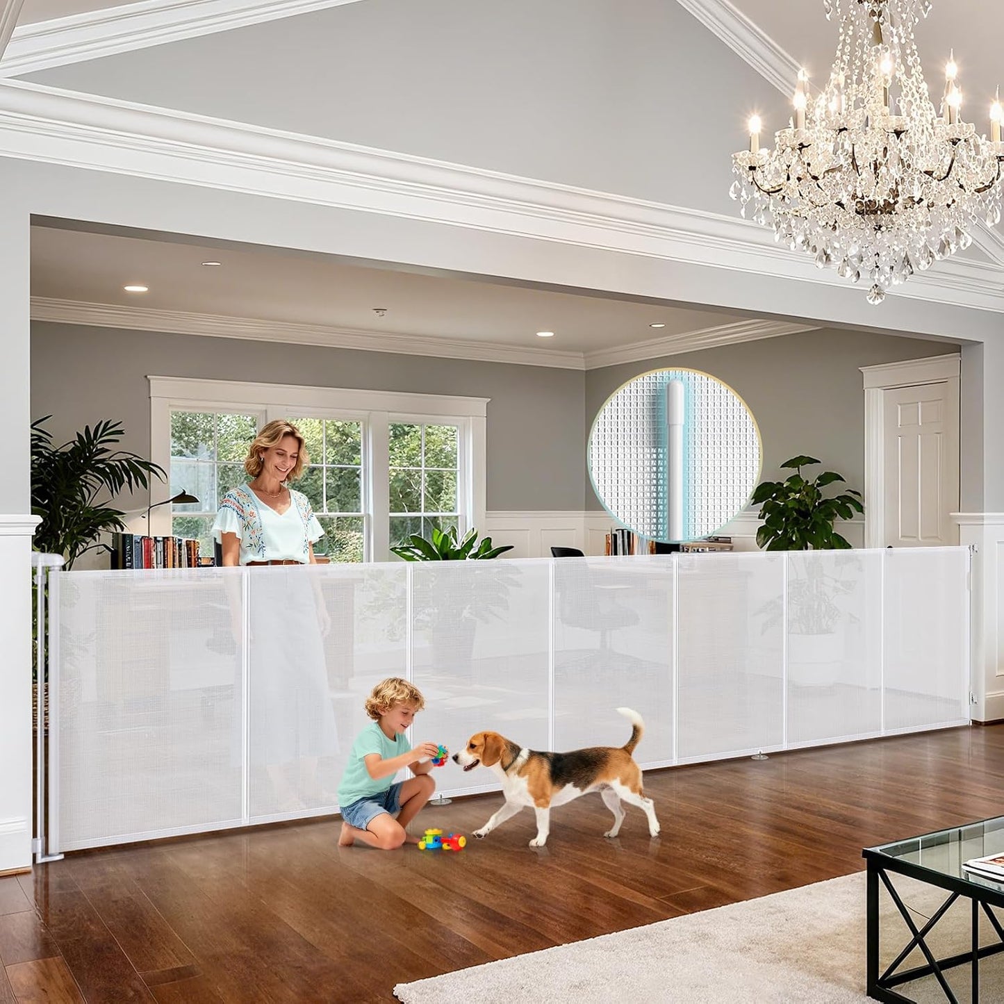 160 Inch Retractable Baby Gates Extra Wide, 42 Inch Extra Tall Retractable Gate, 13 FT Reinforced Retractable Dog Gate with Reinforcement Rod to Prevent Crawling Through, for Doorways, Stairs, Hallway