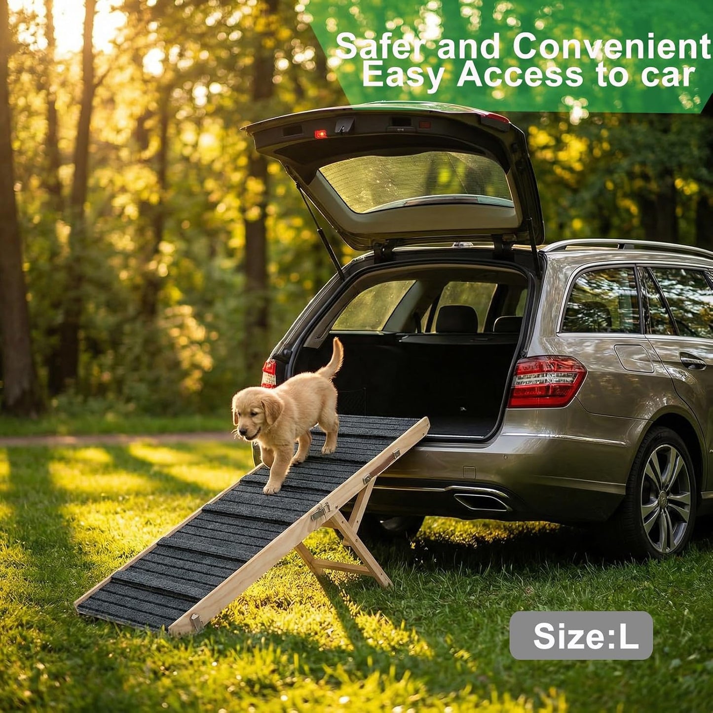 Dog Ramp for Sofa, Couch – Foldable Wooden Pet Ramp with 4 Adjustable Heights, Anti-Slip Surface & Safety Support for Small Dogs, Senior Pets with Joint Pain – Portable Pet Steps Stairs (S)
