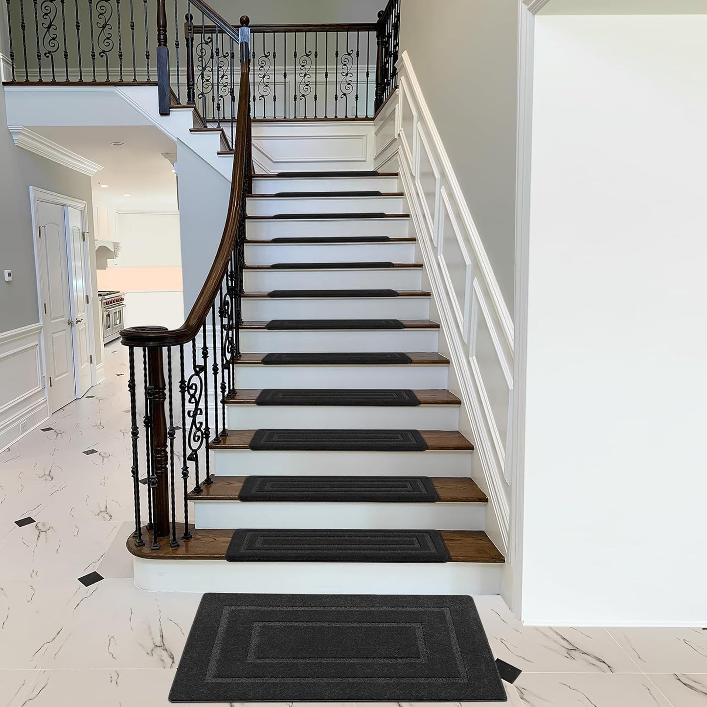 PURE ERA Bullnose Carpet Stair Treads Set Tape Free Non-Slip Indoor Stair Protectors Pet Friendly Rugs Covers Soft Skid Resistant Washable Reusable 9.5" x 30"(14 Pieces,Cream Gray)