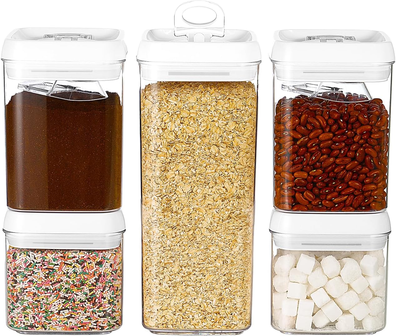 Felli Flip Tite Pet Food Container with Airtight Lids, BPA FREE Acrylic Canister with Paw Bone Fish Flip Top Handles for Cat Dog Kibble Treats Storage, Keep Fresh (Pet Collection Nest-L3pk)
