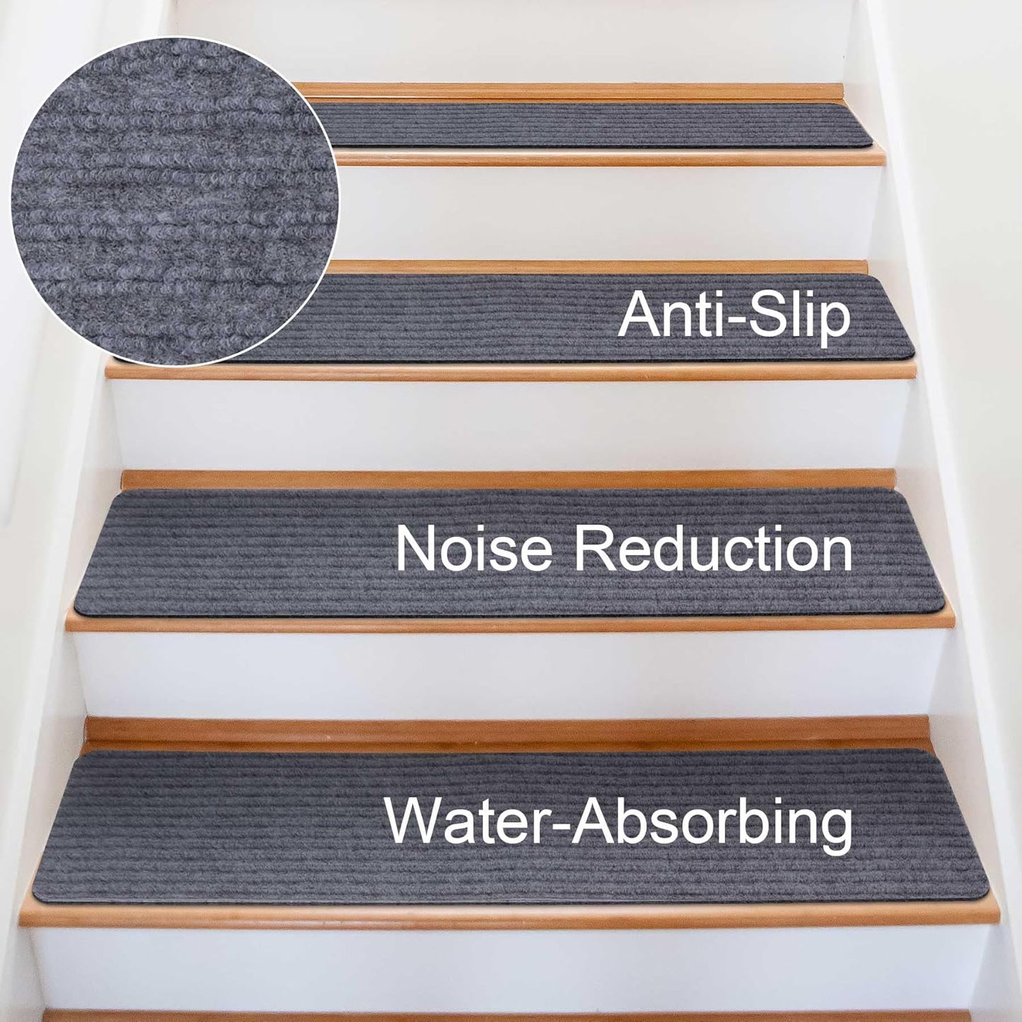 Extra Wide Non Slip Stair Treads for Wooden Steps – 15 Pack 9" x36'' Extra Wide Carpet Runners with Reusable Adhesive, Step Pads for Dogs, Kids, Seniors, Machine Washable – Geige
