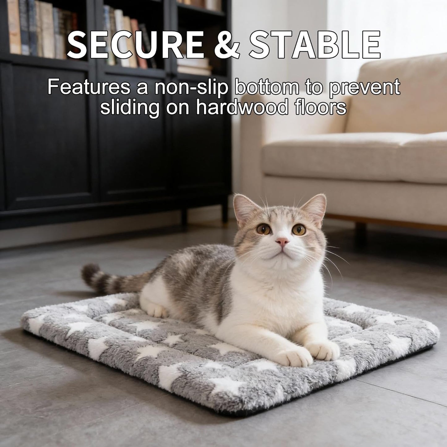 Dog Bed Mat, Reversible Crate Pad & Cute Dog Bed - Machine Washable Kennel Mat with Ultra Soft for Small Dogs (Cool/Warm), 24" x 18", Grey&Star