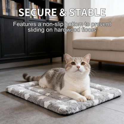 Dog Bed Mat, Reversible Crate Pad & Cute Dog Bed - Machine Washable Kennel Mat with Ultra Soft for Small Dogs (Cool/Warm), 24" x 18", Grey&Star
