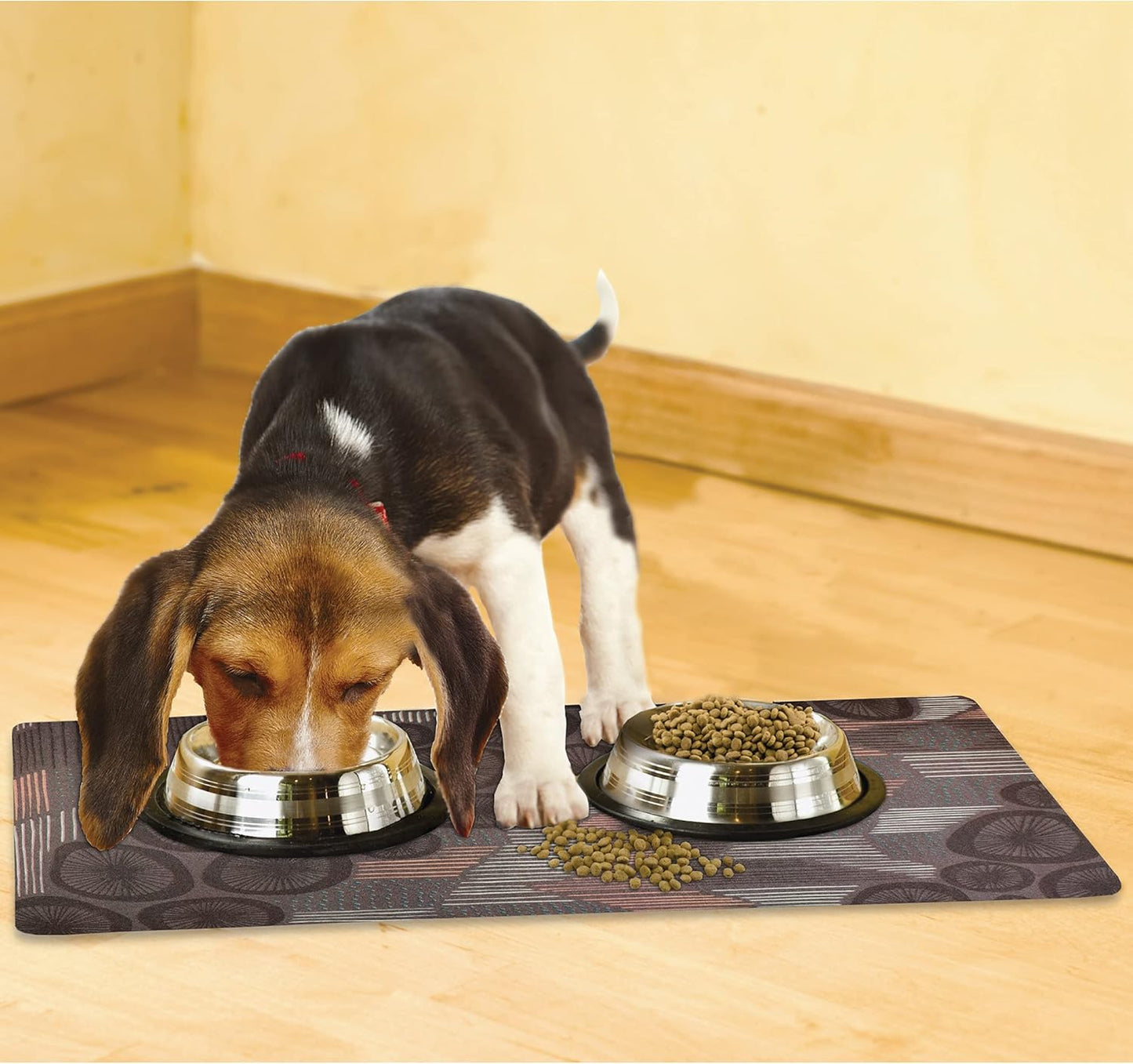 Drymate Pet Bowl Placemat, Dog & Cat Food Feeding Mat - Absorbent Fabric, Waterproof Backing, Slip-Resistant - Machine Washable/Durable (USA Made) (12” x 20”) (Indigo)