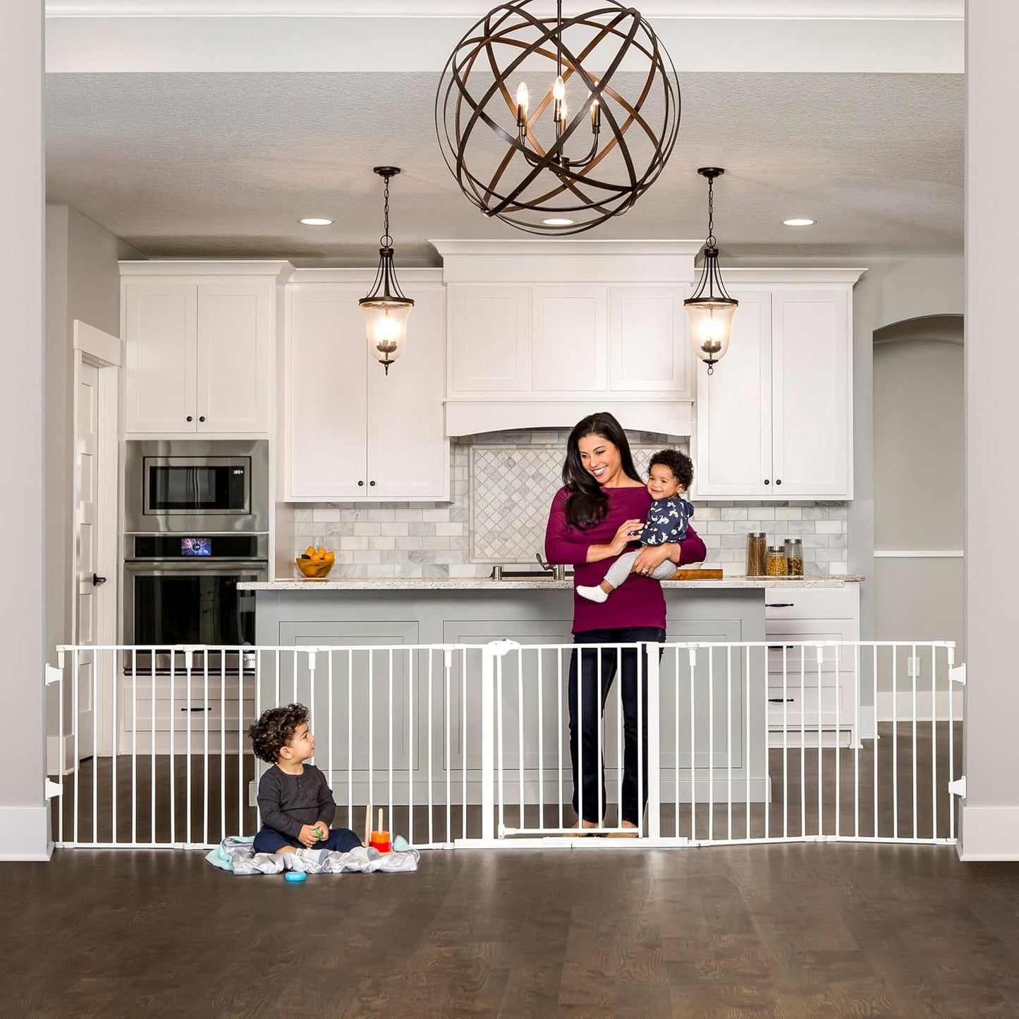 Regalo Safety 28"-76” Super Wide Configurable Baby Gate for Doorways & Open Spaces, 3-Panel Wall Mounted Safety Gate with Door for Babies, Toddlers & Pets, Includes Wall Mount Hardware