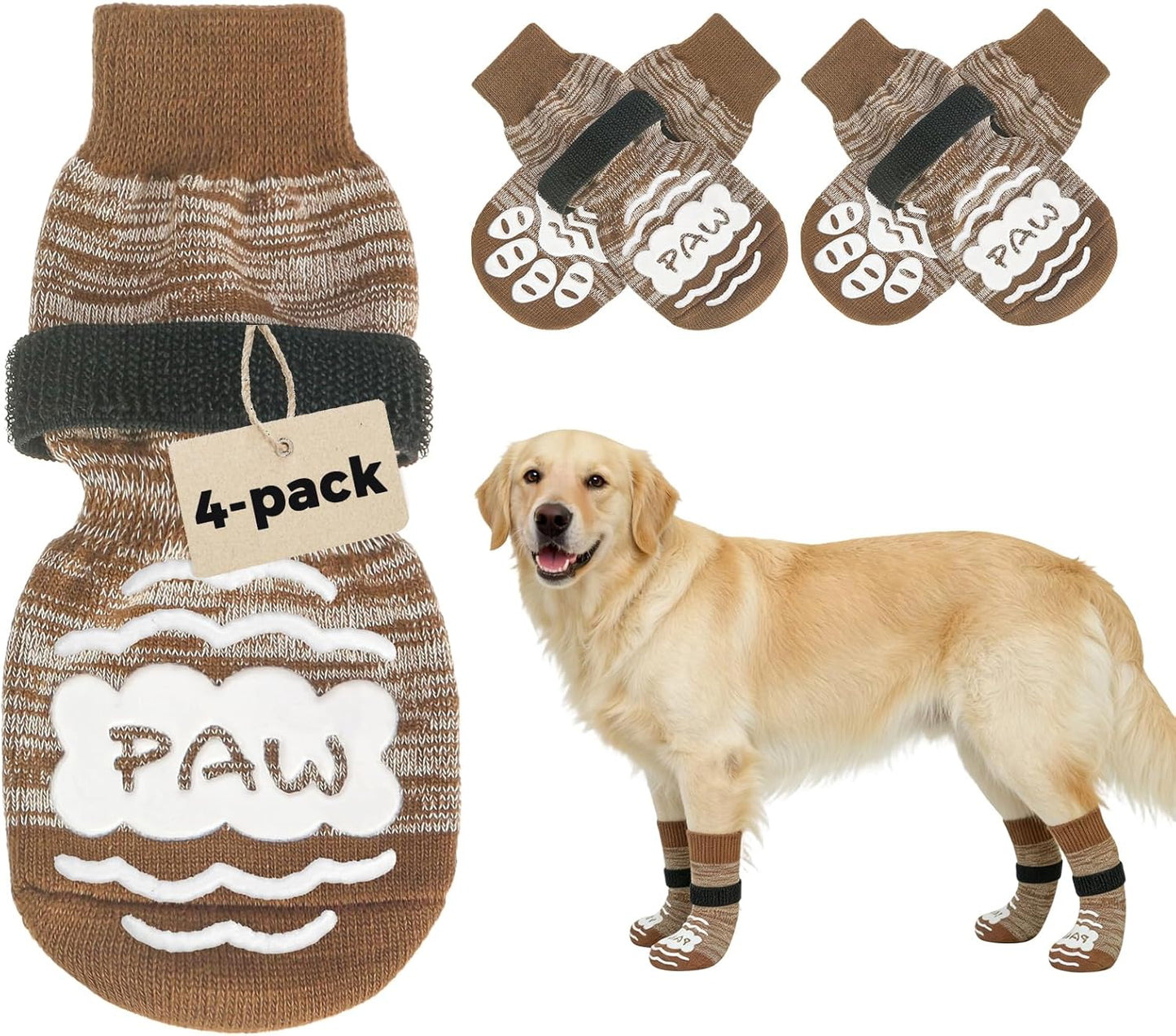 BINGPET Dog Socks to Prevent Licking Paws -Dog Shoes for Hot Pavement,Extra-Thick Grippy Dogs Sock for Hardwood Floors Anti-Slip,4Pcs All-Weather Boots Paw Protector for Small Medium Large Senior Dogs