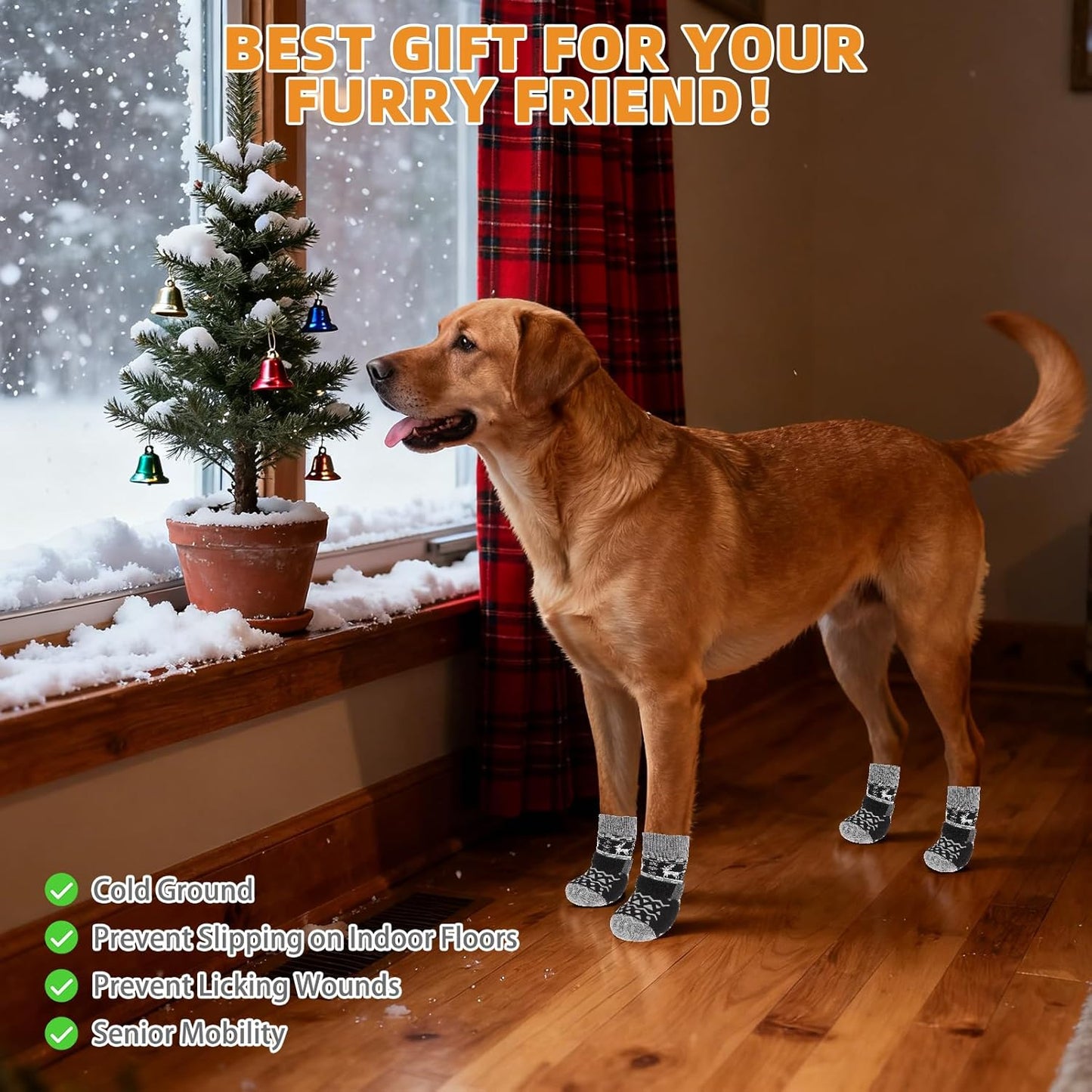 KOOLTAIL Dog Socks Shoes for Hot Pavement to Prevent Licking Paws, Winter Dog Boots&Paw Protector for Hardwood Floors Anti Slip,Traction Control Grip Booties for Small Medium Large Senior Dogs,Black M