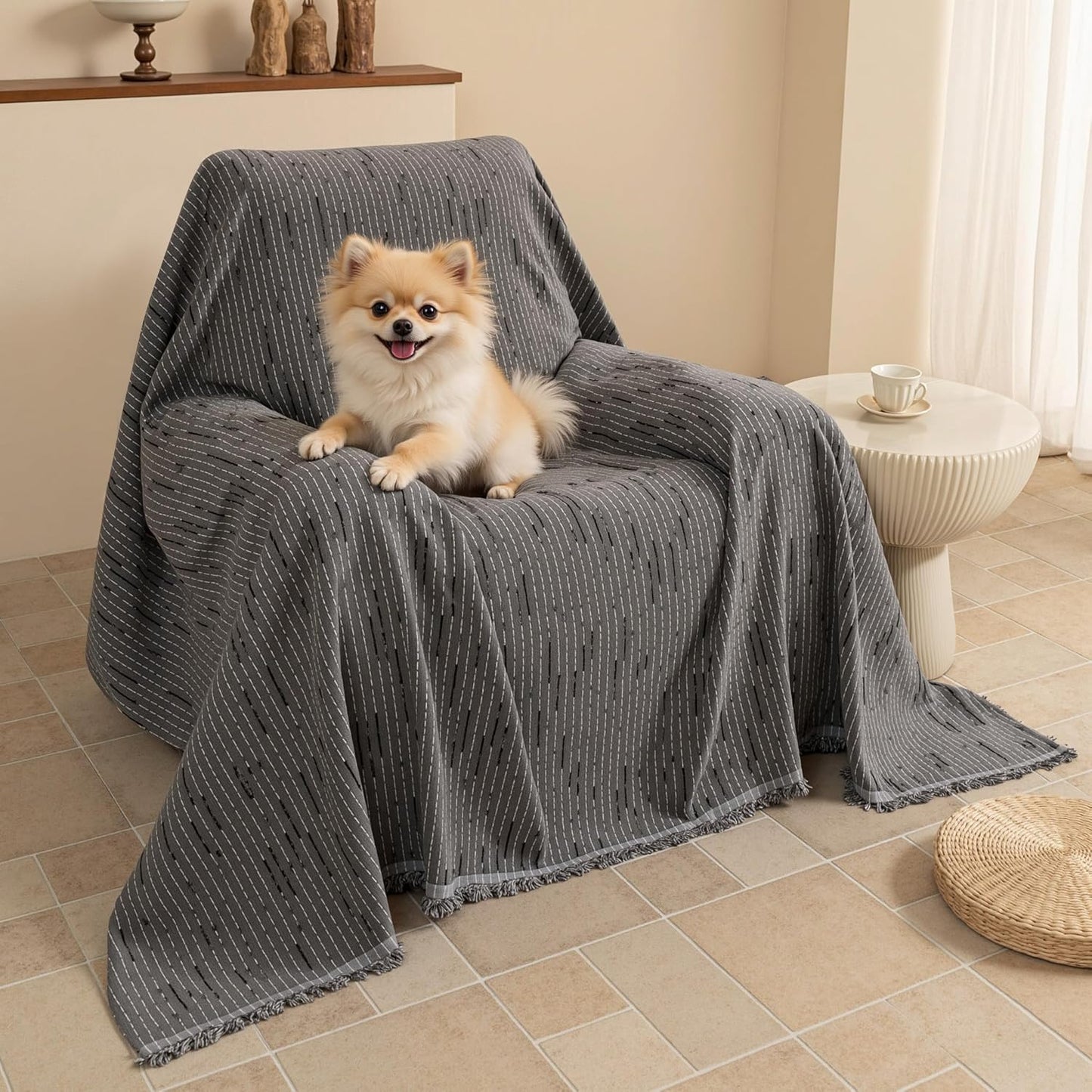 MYSKY HOME Couch Cover for Dogs, Washable Couch Covers, Non Slip Sofa Cover, Couch Cover 2 Cushion Sofa Dogs Furniture Protector with Tassels, Chenille Sofa Slipcover for Pets, 71"x118", Dark Grey