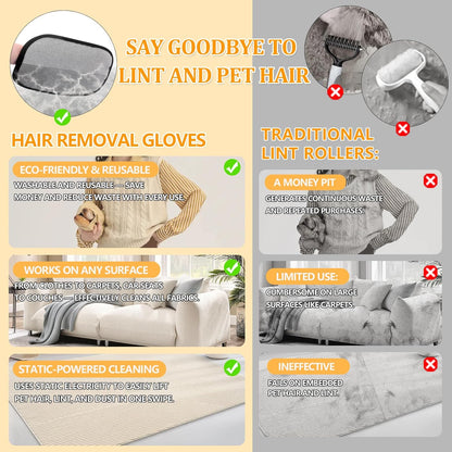 Upgraded Electrostatic Pet Hair Removal Glove for Cats & Dogs - Thickened Reusable & Washable Magic Brush, Pet Hair Remover Glove Tool for Clothes, Couch, Carpet, Furniture & Car Seat
