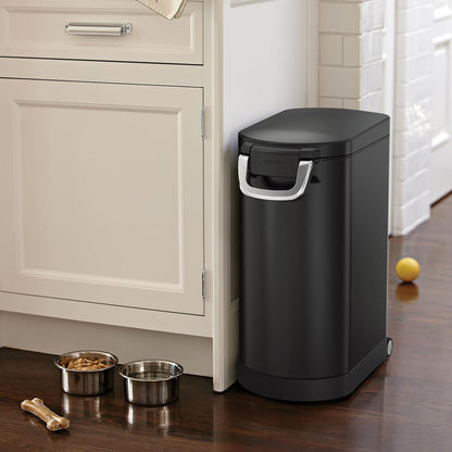 simplehuman Large Pet Food Storage Container, Holds 30-35 lb / 14-16 kg of Dry Dog Food, Cat Food, or Bird Seed, Airtight Lock-Tight Lid with Magnetic Scoop, BPA-Free, Brushed Stainless Steel