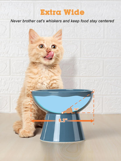 LoeJan Elevated Cat Food and Water Bowls Set, Extra Wide and Raised Ceramic Bowls, Anti-Vomit Whisker-Free Pressure Cat Feeder for Kittens to Adult Cats and Small Dogs (White, Water Bowl)