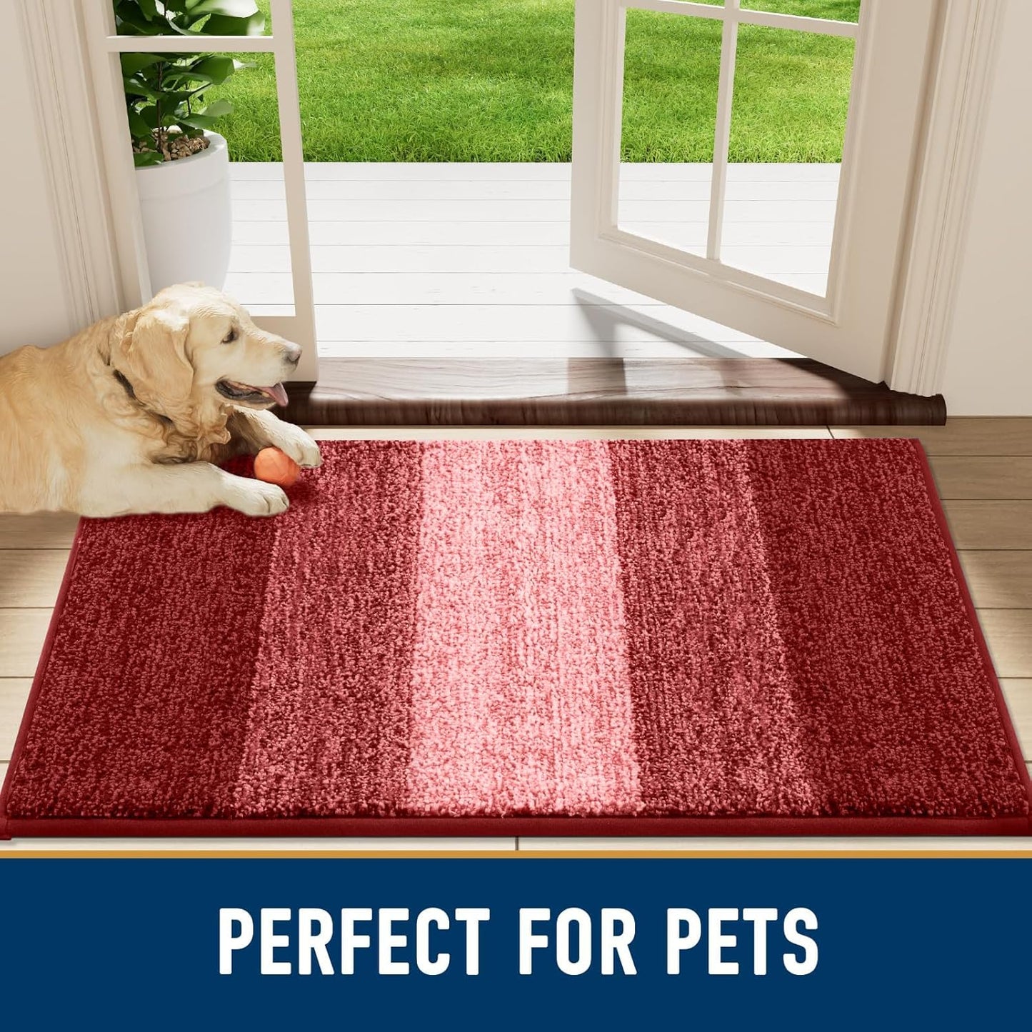 Smiry Dog Door Mat for Muddy Paws, Absorbs Moisture and Dirt, Low-Profile Entryway Mat with Non-Slip Backing, Entry Indoor Outdoor Doormat for Inside Floor (30x20 Inches, Grey, Striped)