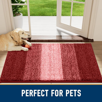 Smiry Dog Door Mat for Muddy Paws, Absorbs Moisture and Dirt, Low-Profile Entryway Mat with Non-Slip Backing, Entry Indoor Outdoor Doormat for Inside Floor (30x20 Inches, Grey, Striped)