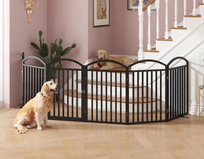 Folding No-Assembly Freestanding Dog Gate with Door,32" Heights Foldable Pet Fence,144" Extra Wide Accordion Puppy Folding Playpen for Doorways,House,Stairs (6 Panels,White)