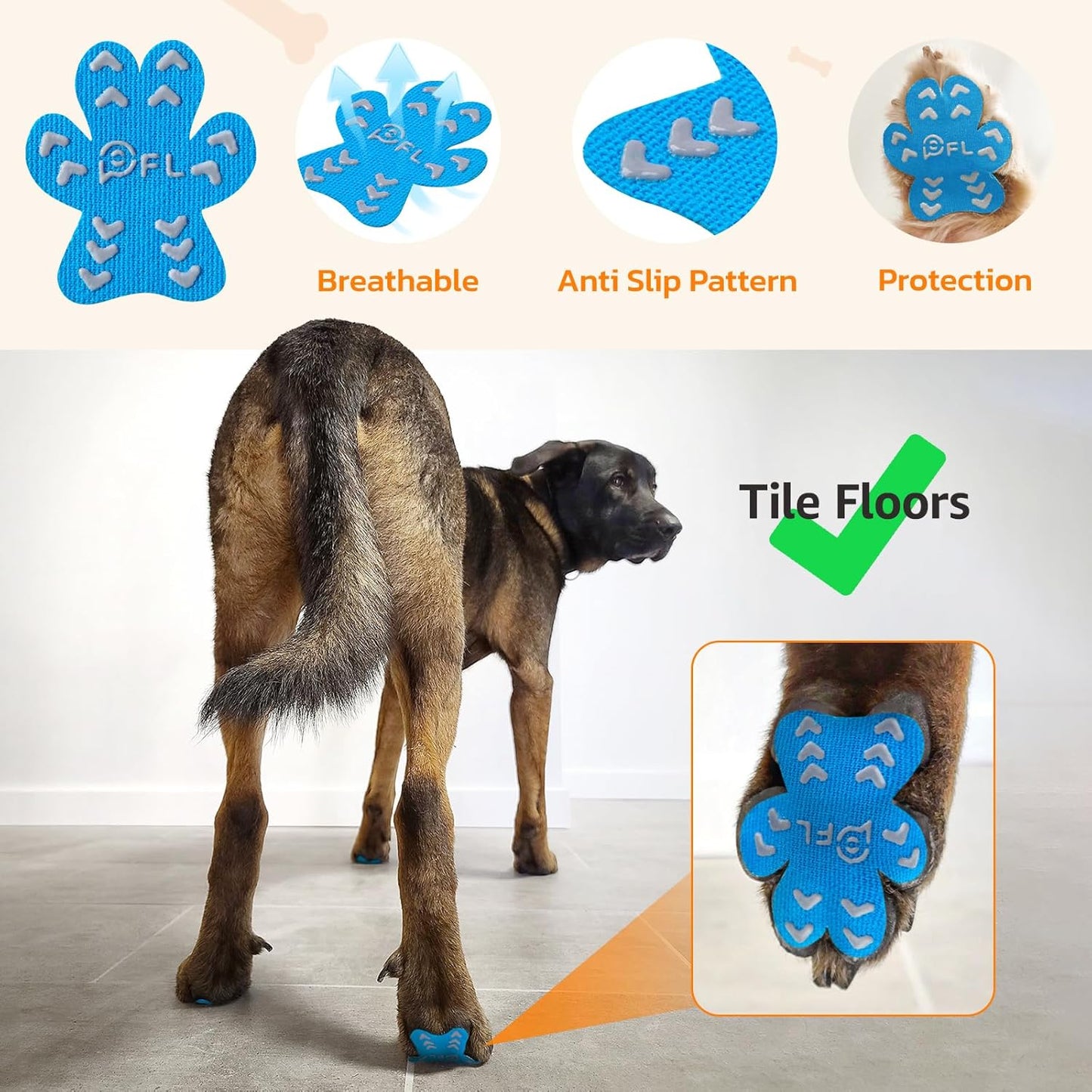 Anti Slip Dog Paw Protector Pads for Senior Dogs, Paw Pads for Dogs Traction, Disposable Self Adhesive Paw Grips for Old Dog on Slippery Hardwood Floor, Black 12 Sets (48pcs) XXL 61-80lbs