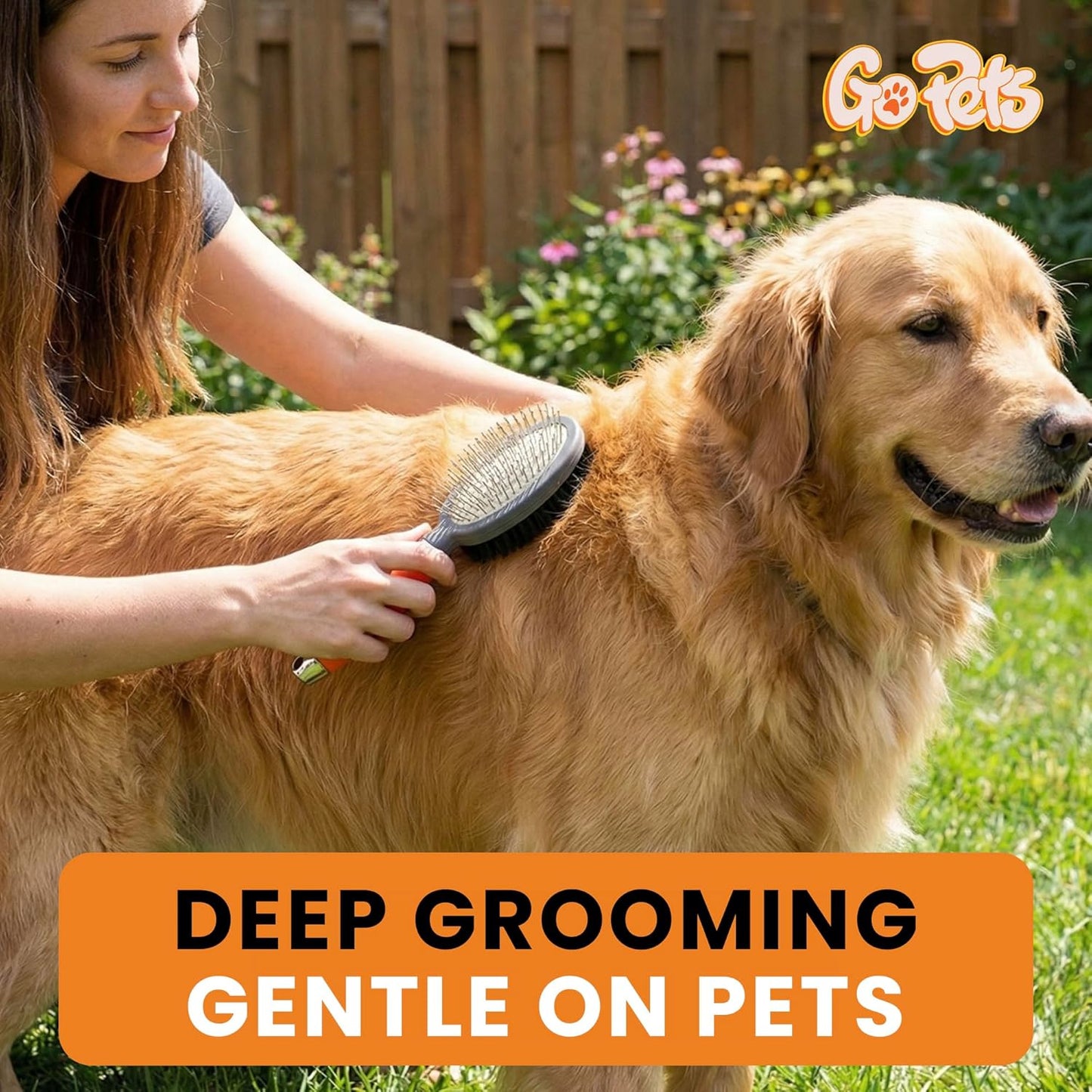 GoPets Small Pin Slicker Brush, Easy-Groom Pin Comb for Tangles & Shedding, Rounded Safety Tips, Dematting Brush for Short & Long Hair Cats, Dogs & Furry Pets, Ideal for Sensitive, Hard-to-Reach Areas