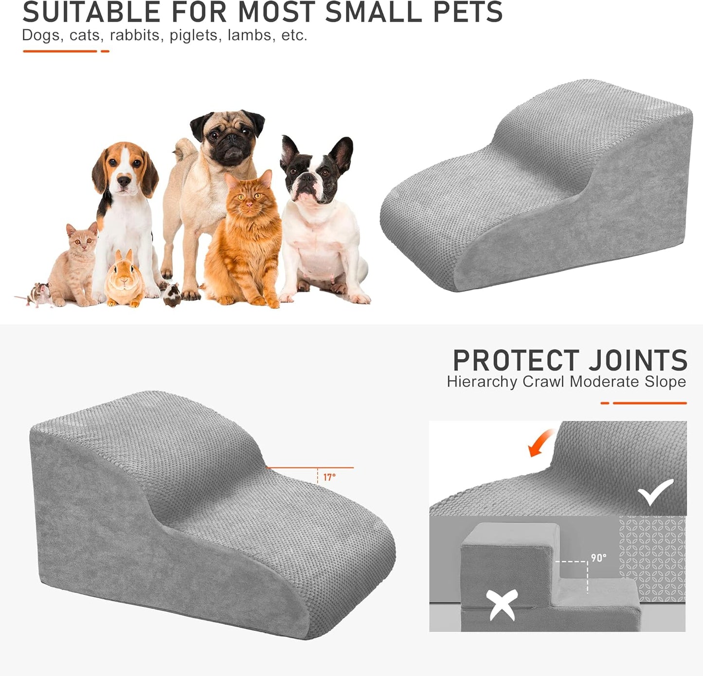 Dog Stairs for Small Dogs, 3 Tiers High Density Foam Dog Ramp, Extra Wide Non-Slip Pet Steps for High Beds Or Couch, Soft Foam Doggie Ladder for Dogs Injured, Older Pets, Small Cats