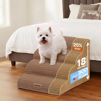 Extra Wide 4-Step Dog Stairs for Bed & Couch 18" H, More Stable Non-Slip Pet Steps with Balanced Foam Structure and Gentle Slopes, Stylish Indoor Dog Steps for Small & Medium Dogs, Gray