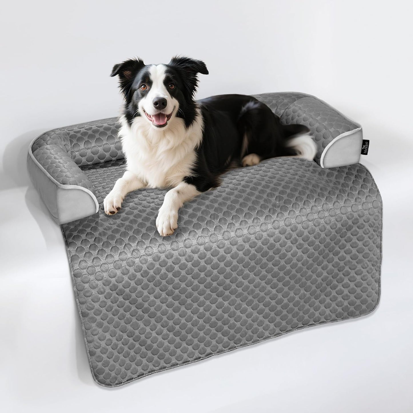 Calming Large Dog Bed for Couch, 41 x 37 inch Removable Couch Cover for Dogs Washable, Non-Slip Fluffy Plush Dog Sofa Mat for Furniture Protector - Grey