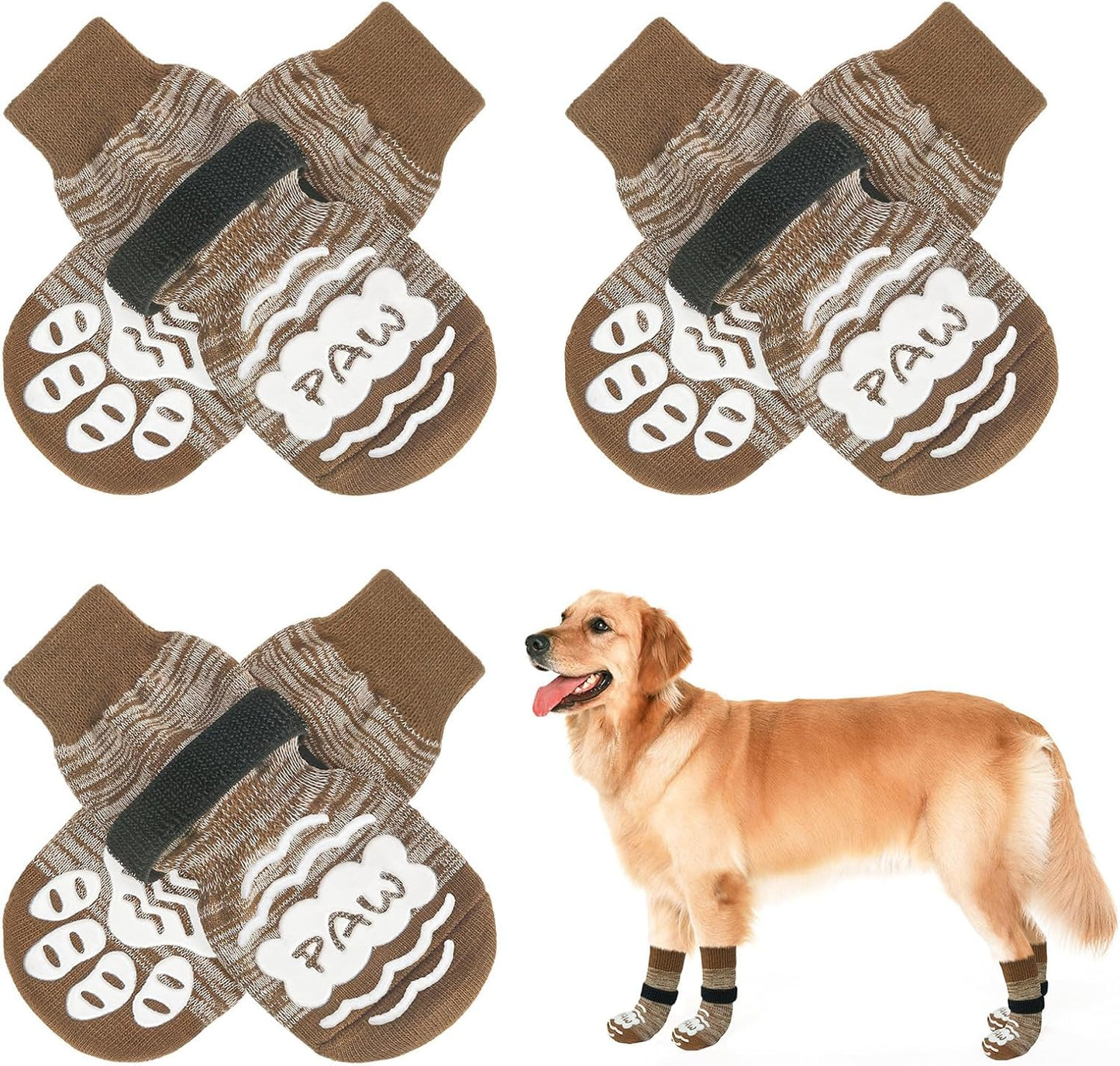 BEAUTYZOO Anti-Slip Dog Socks,Dog Shoes for Hot/Cold Pavement,Paw Protectors with Grips 3 Pairs for Puppy Small Medium Large Senior Old Dogs,Dog Socks to Prevent Licking and Hardwood Floor Protection