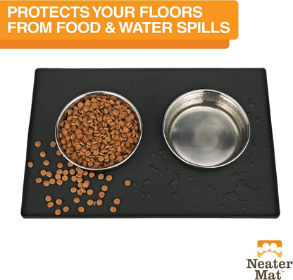 Neater Pet Brands Neater Mat Cat & Dog Food Mat, Waterproof & BPA-Free Silicone Placemat with Raised Edge for Under Food and Water Bowls, 19" x 12", Gunmetal Grey