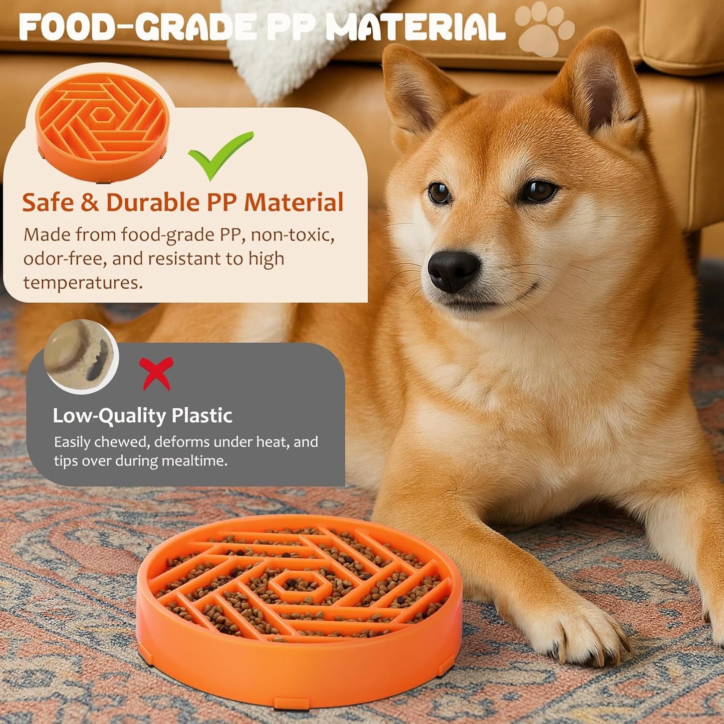 WHIPPY Slow Feeder Dog Bowl, Puzzle Maze Design to Slow Down Eating, 3-Cup Capacity, Anti-Gulping Food Bowl for Medium & Large Dogs,Black