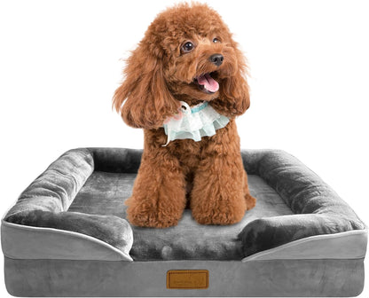 Spotted Play Orthopedic Dog Bed with Sides - Dog Sofa Beds for Medium Dogs, Supportive Foam Pet Couch Bed with Washable Removable Cover, Waterproof Lining and Non-Slip Bottom, Grey - M
