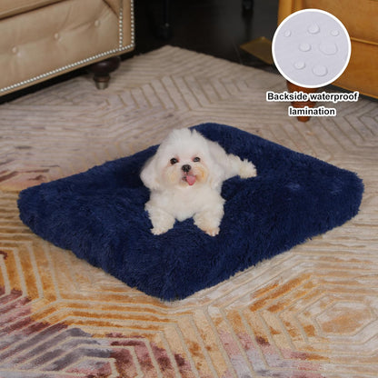 Bedfolks Waterproof Dog Crate Bed, Plush With Removable Washable Cover, Faux Fur Crate Pad for Medium Dogs, Fluffy Kennel 29"x21", Dark Grey