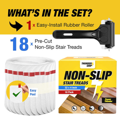 Clear Stair Treads Non-Slip 24"x4" - 18-Pack Indoor Stair Grips Non Slip for Wooden Steps - Anti Slip Adhesive Strips for Dogs & Elderly - Staircase Step Treads - Transparent Treads for Wood Stairs
