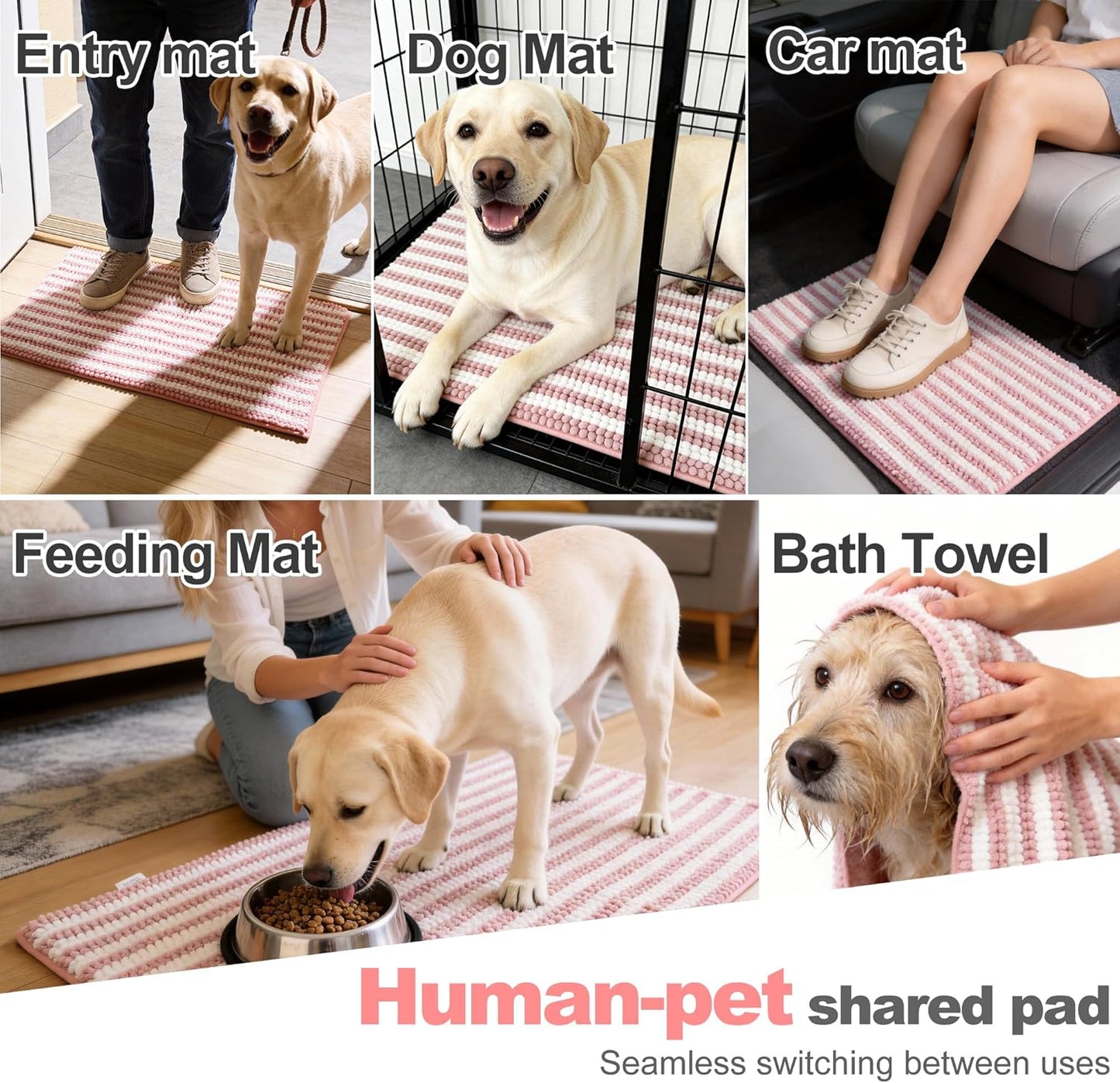 pobopobo Dog Door Mat for Muddy Paws - Absorbent & Washable Chenille Rug, Non-Slip Dirt Trapper for Indoor Outdoor Entryway, Quick Dry Pet Mat for Muddy Dogs (Striped Gray-Blue&White, 24" x 16")