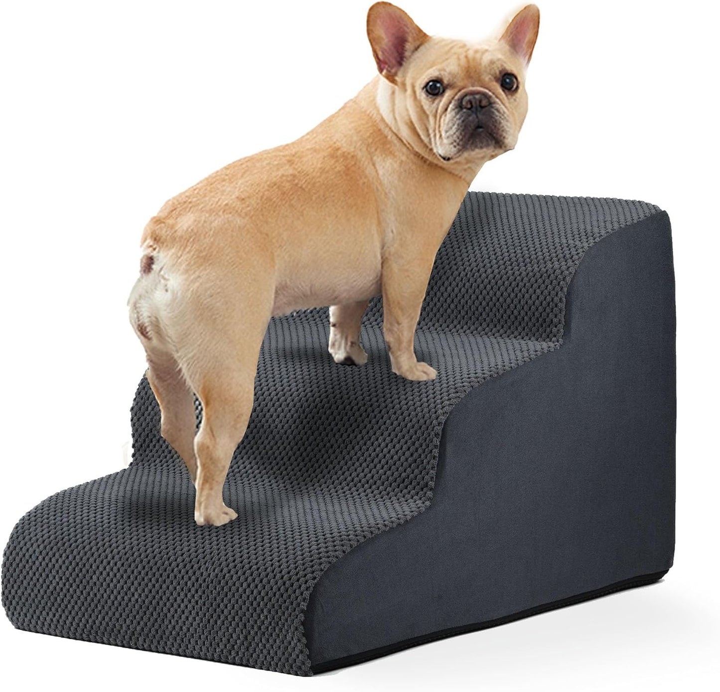 GARMART 3-Step Dog Stairs for Bed with Washable Cover, Durable High Density Foam Pet Ramp for Small Dogs, Gray