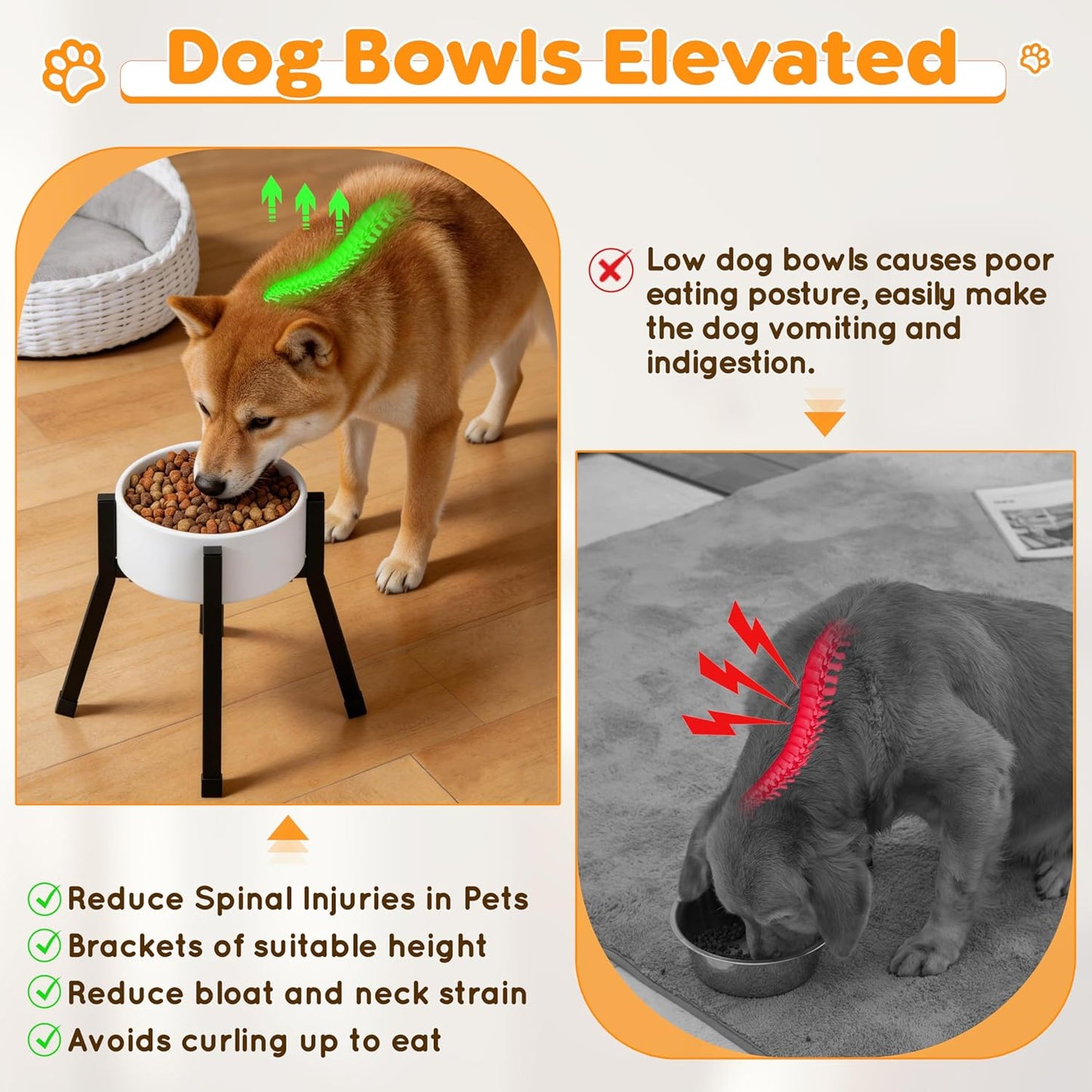 Piskyet Raised Dog Bowl Stand for Large Dogs Adjustable Elevated Dog Bowl Fits 6-10" Bowls, Height Adjustable to 7.6-15" Tall,Single Food and Water Stand Feeder(Bowl not Included)
