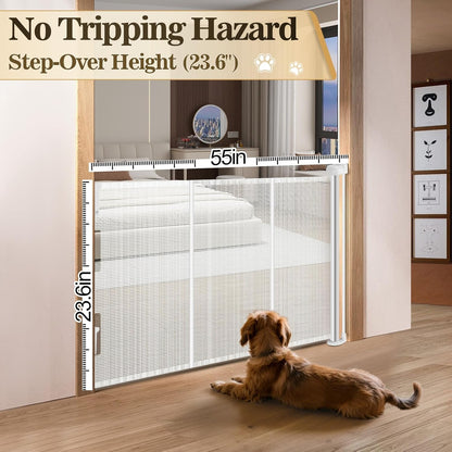 2 Pack Short Dog Gate Pet Gates Puppy Gate 14" H 59" Wide Step Over Pet Fence, Mesh Retractable Indoor Outdoor Expands Up to 59 Inches Small Dog Gates for Doorways Stairs