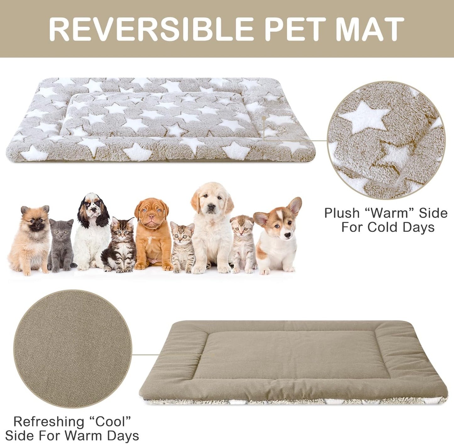 VitalCozy 4 Pcs Dog Crate Pads, Ultra Soft Warm Washable Anti-Slip Kennel Bed Mat for Pets, Reversible, Replaceable, Cage Liner for Small Medium Large Dogs and Cats (18 x 24 x 1.6 Inch,Star,Gray)