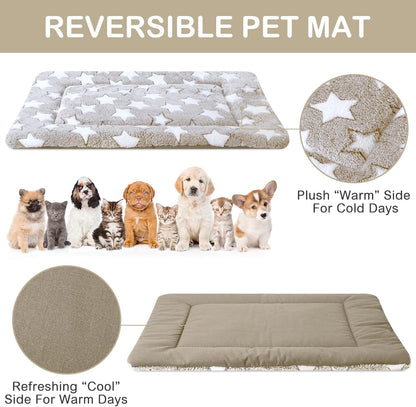 VitalCozy 4 Pcs Dog Crate Pads, Ultra Soft Warm Washable Anti-Slip Kennel Bed Mat for Pets, Reversible, Replaceable, Cage Liner for Small Medium Large Dogs and Cats (18 x 24 x 1.6 Inch,Star,Gray)