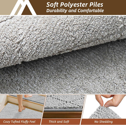 COSY HOMEER Edging Stair Treads Non-Slip Carpet Mat 28inX9in Indoor Stair Runners for Wooden Steps, Edging Stair Rugs for Kids and Dogs, 100% Polyester TPE Backing (7pc, Beige)