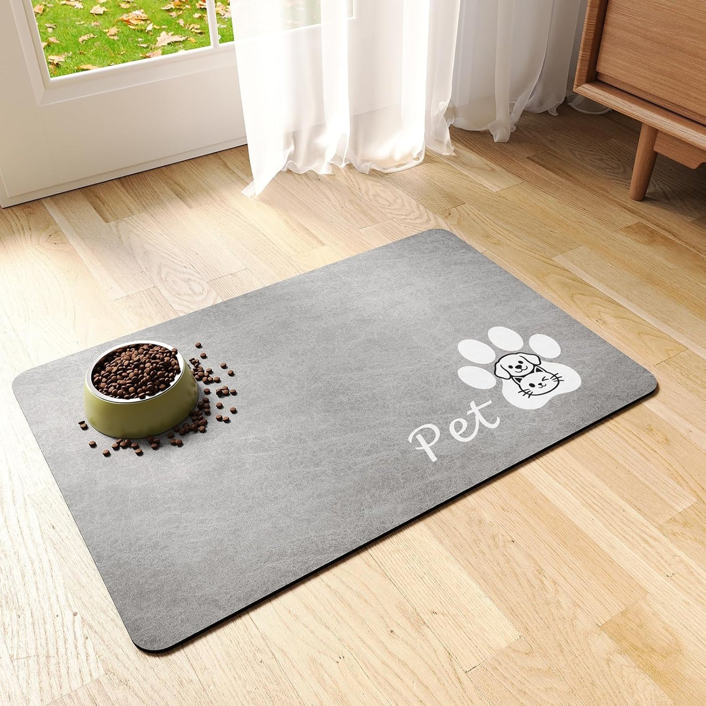 Dog Food Mat - Absorbent Cat Dog Bowl Mat for Food and Water, Quick Dry Pet Food Mats for Floors with Waterproof Rubber Backing, Puppy Cat Feeding Mats for Messy Drinkers,12"x20", Dark Grey